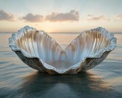 A shell with a heart shape in it on the beach photo