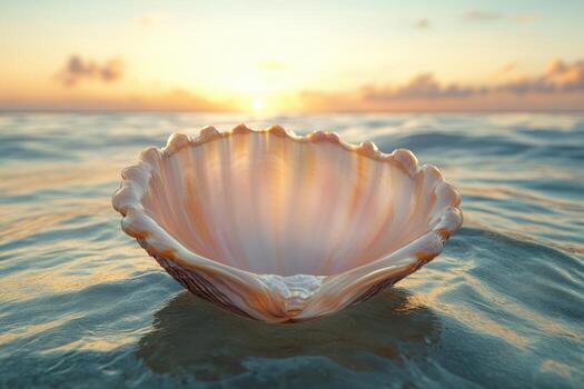 Shell at the beach at sunset photo
