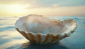 Shell on the beach at sunset photo