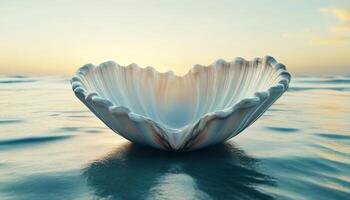 A shell with a heart shape in it on the ocean photo