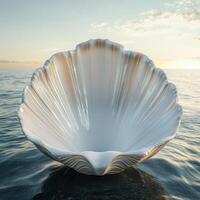 A large shell sitting on the ocean floor photo