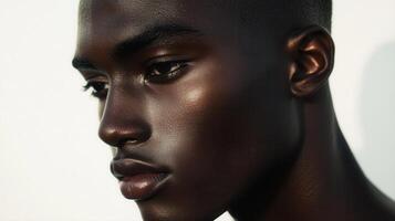 A close up of a black man with a white background photo