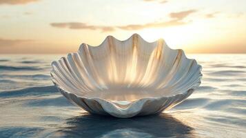 Shell on the beach at sunset photo