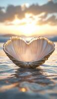 Shell at sunset with heart shape photo