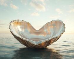 A large shell in the shape of a heart is floating in the ocean photo