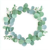 Minimalist eucalyptus wreath with soft green leaves on a white background. Ideal for wedding invitations, botanical designs, branding,elegant decorative elements for seasonal greeting card photo