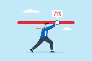 Flat illustration businessman push progress bar symbolizing effort to finish work in deadline vector