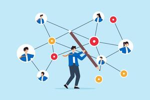 Flat illustration businessman connect networking chart with pencil symbolizing social connection for business opportunity vector
