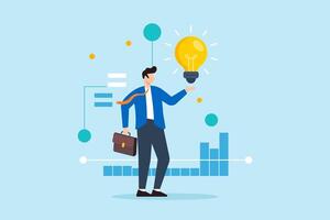 Flat illustration businessman hold glowing lightbulb with data pattern symbolizing business intelligence for decision making vector