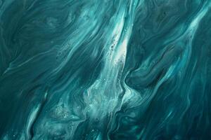Liquid dark turquoise abstract drips and wave. Marble effect background or texture photo