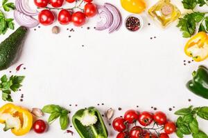 Fresh Vegetables frame with place for text. Healthy food or diet concept photo