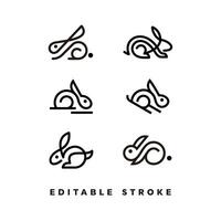 set of line rabbit editable stroke icon vector