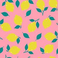 Lemons on a pink background simple seamless pattern. graphics. vector