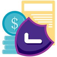 shield in front of documents and stack of coins vector
