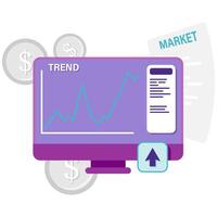 computer monitor showing line chart and financial analysis vector