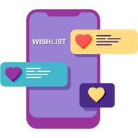 wishlist on a smartphone, digital marketplace vector