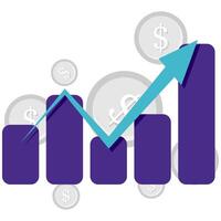 rising bar chart with coin element and financial analysis vector