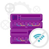 server with disconnected internet signal and network disruptions vector