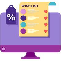 wishlist on a computer, digital marketplace vector