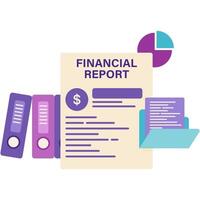 financial report with multiple folder elements and pie chart vector