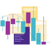 candlestick in front of a stack of documents as a symbol of investment portfolio vector