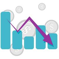 falling bar chart with coin element and financial analysis vector