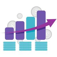bar chart with coin element and financial analysis vector