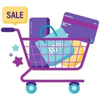 shopping cart with a discount labeled bag vector
