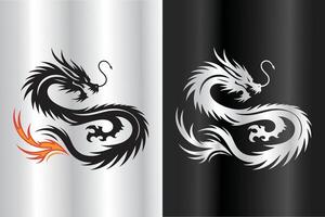 silhouette of Chinese mythology of dragon with a long body in different style mockup usable for logo vector