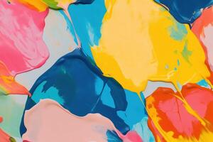 Colorful abstract background made of large paint splatters in blue, yellow and pink photo
