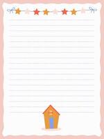 Diary page template with cute house and stars vector