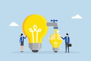 Sharing idea, business people transfer idea to new lightbulb. vector