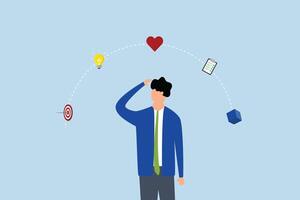Design thinking process, businessman thinking with empathy, define, ideate, prototype and test idea for implementation. vector