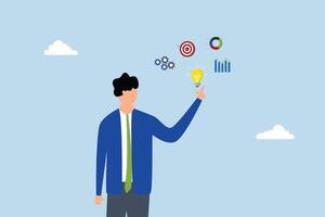 Business intelligence, businessman hold smart lightbulb with business intelligence data. vector