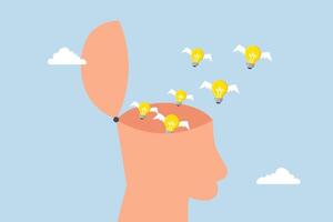 Idea generation, brilliant concepts soaring from the mind of clever individual. vector
