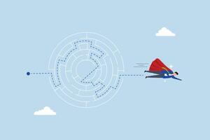 Expertise skill to solve business problem, businessman superhero fly solving maze puzzle. vector