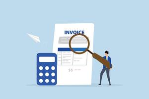 Invoice, businessman holding magnifier on invoice document vector