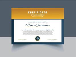 Certificate template with blue and gold border vector