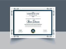 Certificate template with blue border and ornate design vector