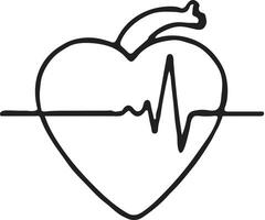 Minimalist line art silhouette of a heart with an ECG line running through it vector