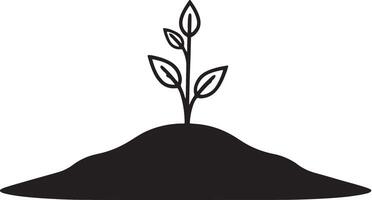 A small plant sprouting from the ground, line art silhouette vector