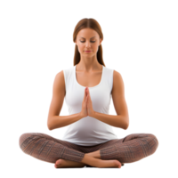 Yoga instructor demonstrating meditation pose in tranquil studio environment for mindfulness practices png