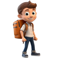 Cartoon student with backpack in a classroom animated character educational setting fun and engaging learning concept png