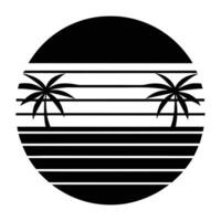 A black and white image of palm trees in a circle vector