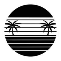 A black and white image of palm trees in a circle vector