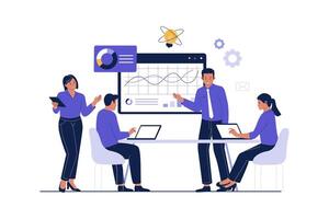 Illustration of business data analysis team meeting vector