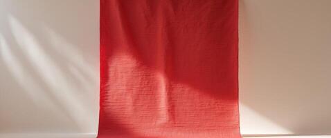 Red Textured Fabric Backdrop with Subtle Lighting for Creative Visual Composition and Empty Copy Space photo
