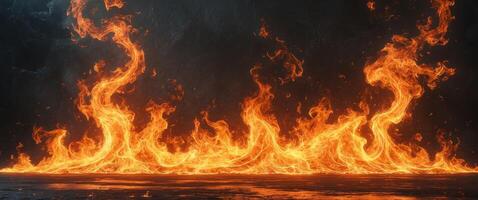 Bright flames and glowing embers create a dramatic display of fire in a dark setting. photo