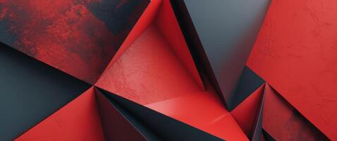 Abstract geometric design with textured red and dark hues A visually striking interplay of shapes and tones photo