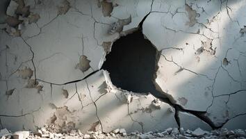 A hole in the wall of a building with a hole in it photo
